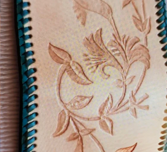 Flowers emboss print on leather