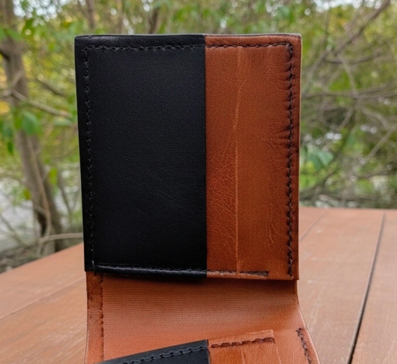 car holding in leather wallet